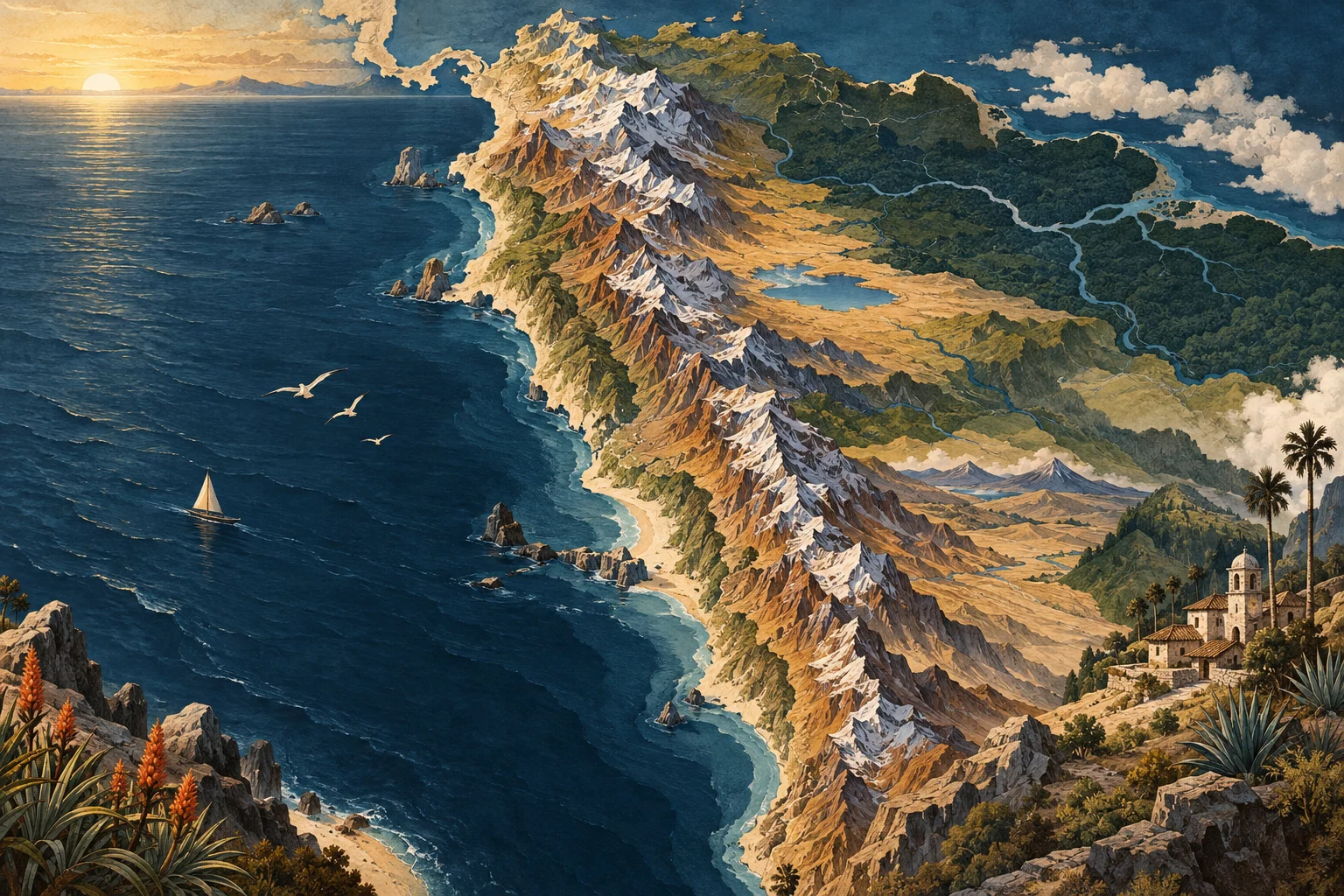 Illustration: Andes spine beside Pacific coast, northern South America