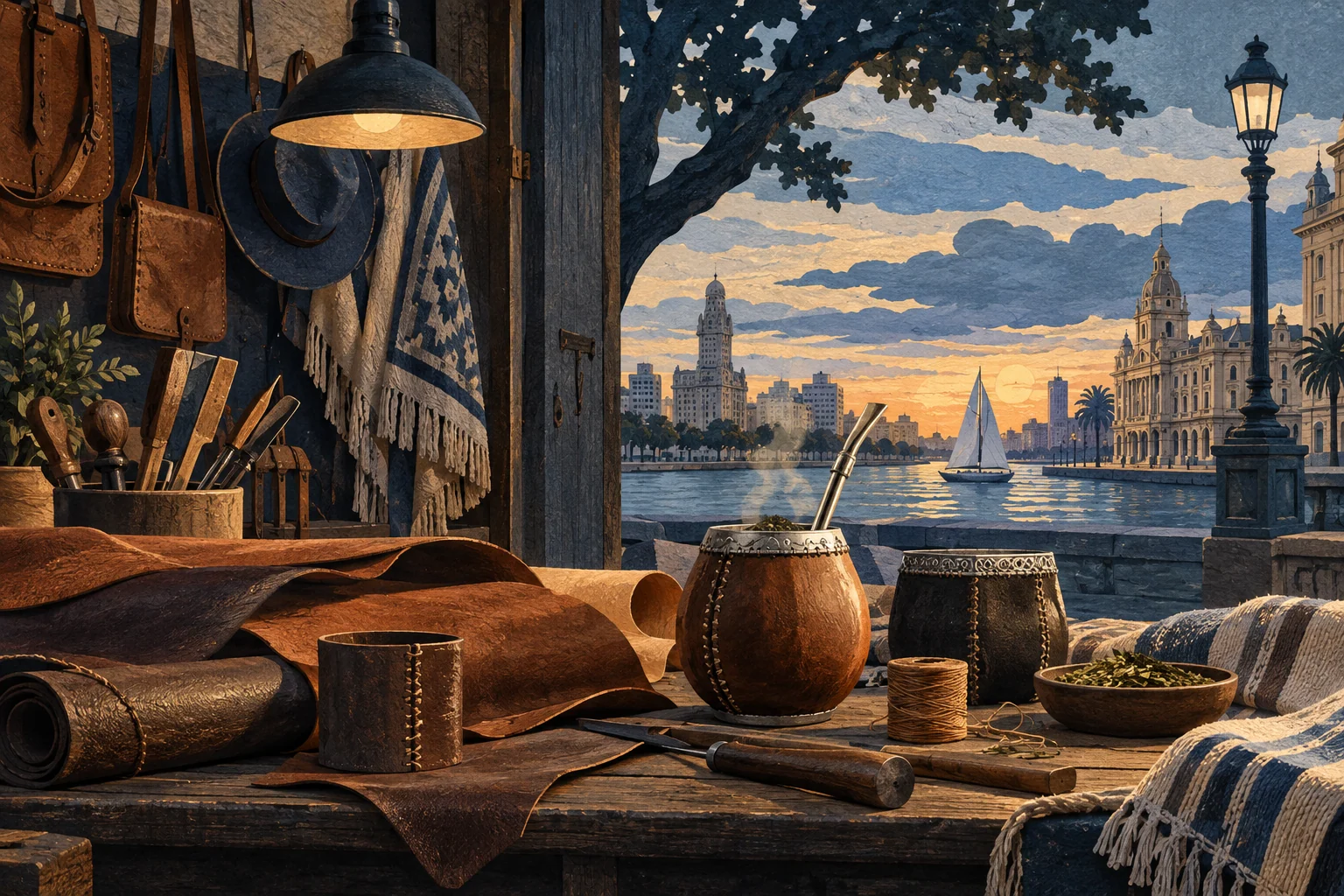 Illustration: Rioplatense leather craft and mate vessel workshop